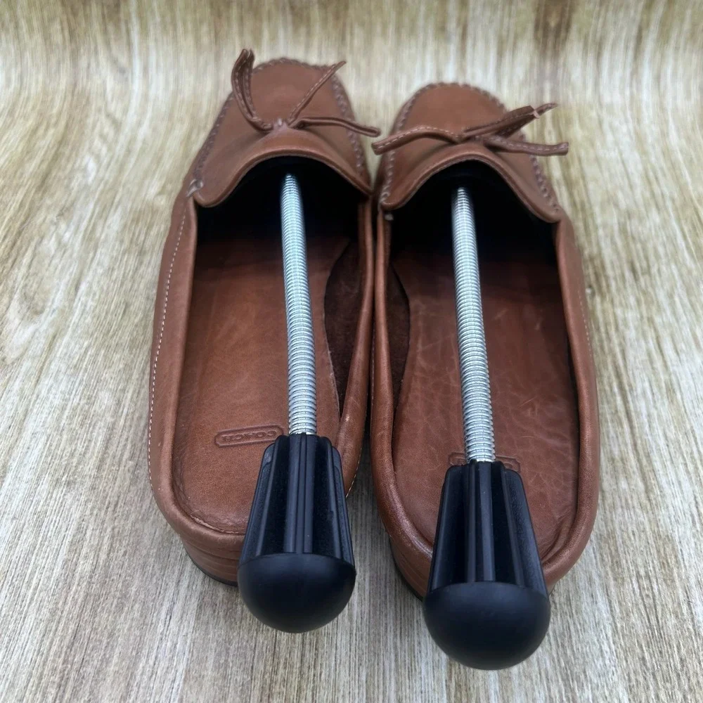 Coach Rayna Mule Loafer Women's 9 Brown Leather Made in Italy Bow Whipstitch